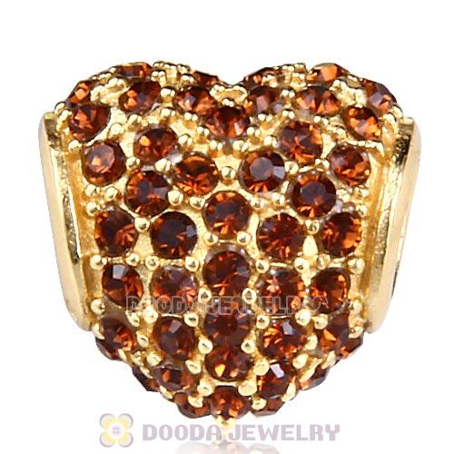Gold Plated Sterling Pave Heart with Smoked Topaz Austrian Crystal Charm