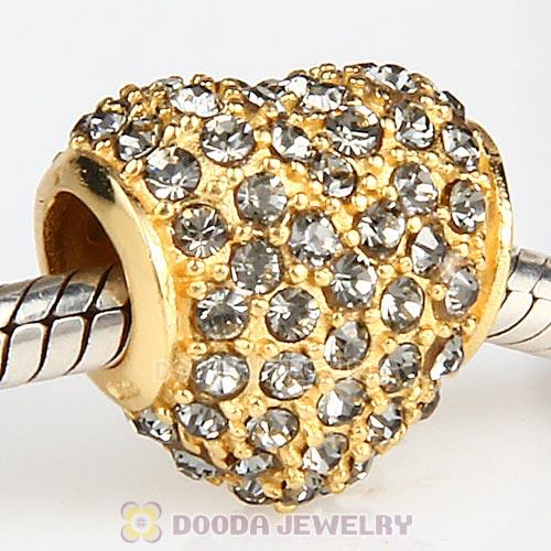Gold Plated Sterling Pave Heart with Black Diamond Austrian Crystal Charm