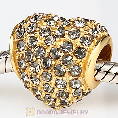Gold Plated Sterling Pave Heart with Black Diamond Austrian Crystal Charm