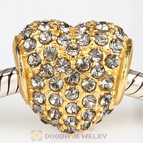 Gold Plated Sterling Pave Heart with Black Diamond Austrian Crystal Charm