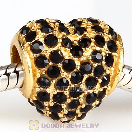 Gold Plated Sterling Pave Heart with Jet Austrian Crystal Charm