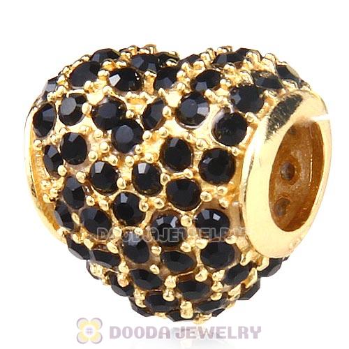 Gold Plated Sterling Pave Heart with Jet Austrian Crystal Charm