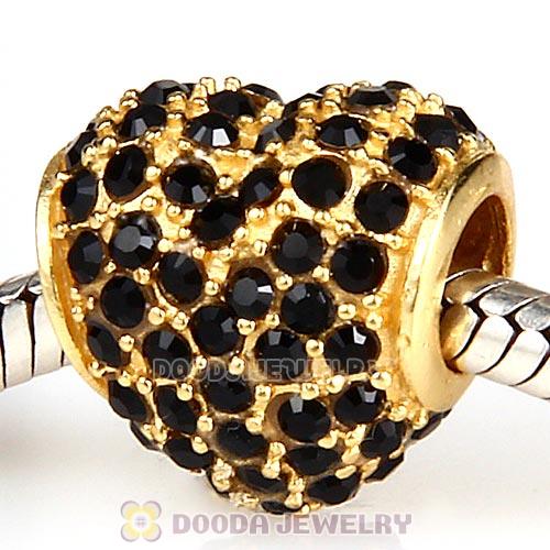 Gold Plated Sterling Pave Heart with Jet Austrian Crystal Charm