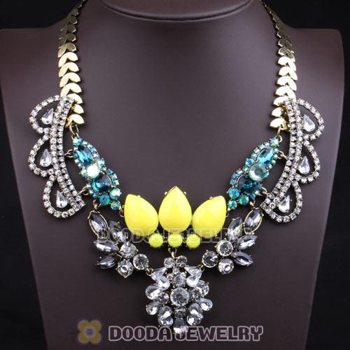 Luxury brand Green Yellow Crystal Flower Statement Necklaces Wholesale
