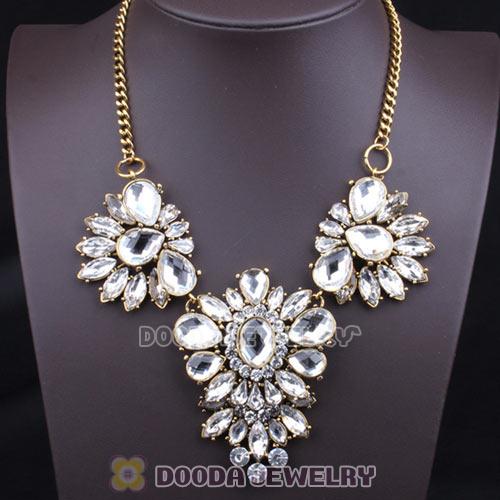 Luxury brand White Crystal Flower Statement Necklaces Wholesale