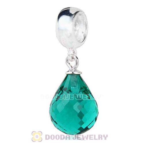 European Sterling Silver Dangle Blue Zircon Faceted Glass Beauty Charm