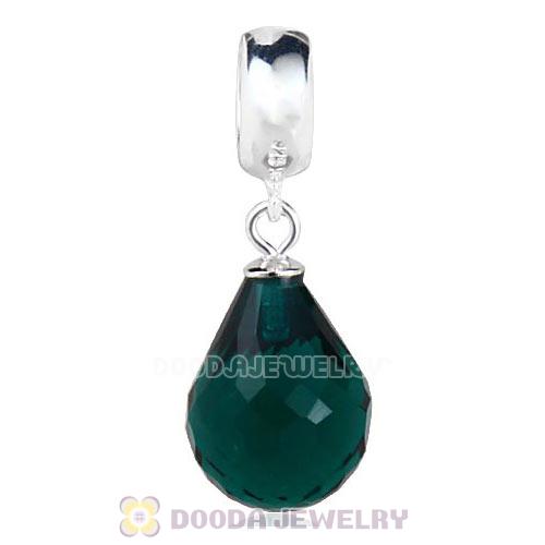 European Sterling Silver Dangle Emerald Faceted Glass Beauty Charm
