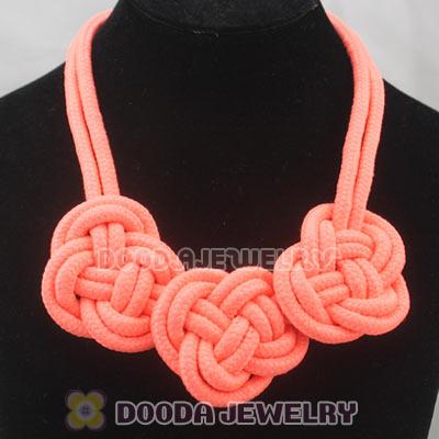 Handmade Weave Fluorescence Orange Cotton Rope 3 Flowers Necklace