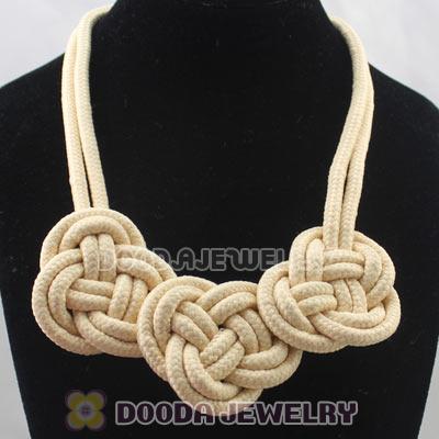 Handmade Weave Fluorescence Creamy white Cotton Rope 3 Flowers Necklace