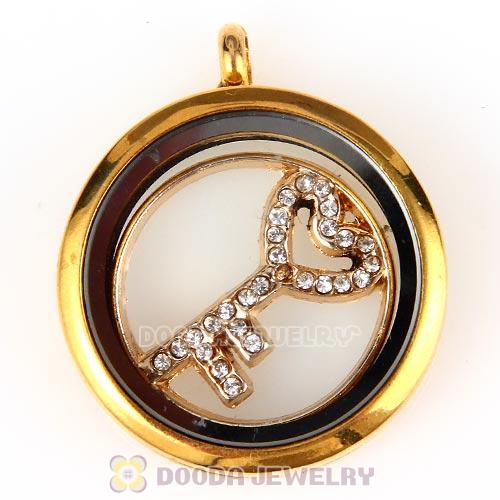 22mm Large Rose Gold Heart Key Alloy Window Plate with Crystal