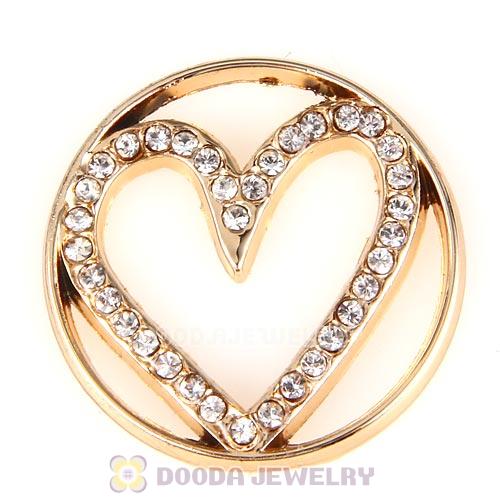22mm Large Rose Gold Heart Alloy Window Plate with Crystal