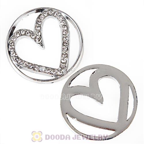 22mm Large Platinum Heart Alloy Window Plate with Crystal