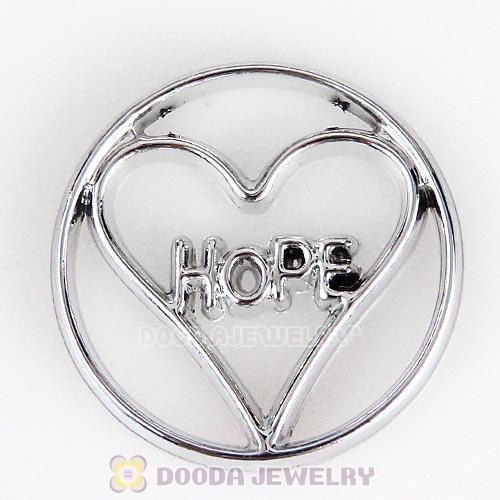 22mm Large Platinum Heart Hope Alloy Window Plate