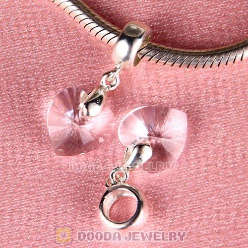 European Sterling Silver Dangle Clear Heart Austrian Crystal Charm