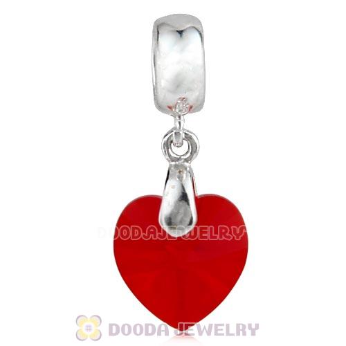 European Sterling Silver Dangle Light Siam Heart Austrian Crystal Charm