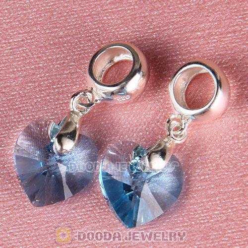 European Sterling Silver Dangle Aquamarine Heart Austrian Crystal Charm