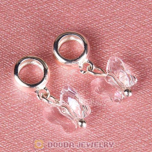 European Sterling Silver Dangle Clear Butterfly Austrian Crystal Charm