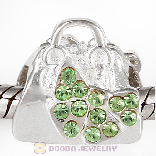 Sterling Silver Loves Shopping Bag Beads with Peridot Austrian Crystal