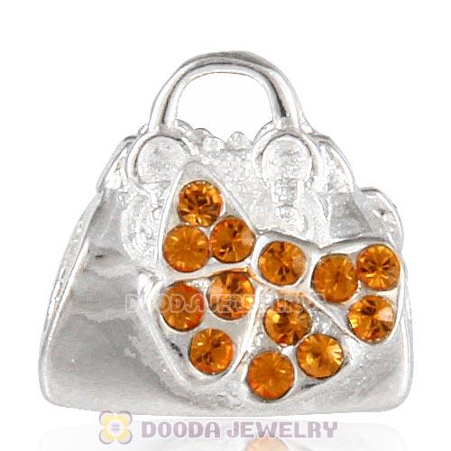 Sterling Silver Loves Shopping Bag Beads with Topaz Austrian Crystal