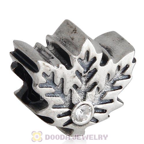 European Sterling Silver Maple Leaf Beads with Clear Austrian Crystal