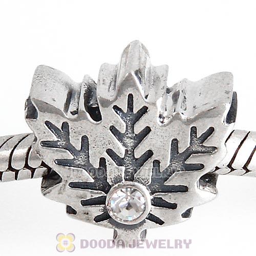 European Sterling Silver Maple Leaf Beads with Clear Austrian Crystal
