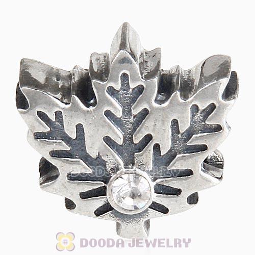 European Sterling Silver Maple Leaf Beads with Clear Austrian Crystal
