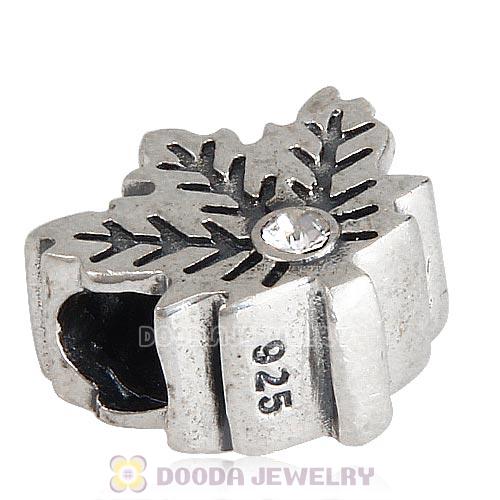 European Sterling Silver Maple Leaf Beads with Clear Austrian Crystal