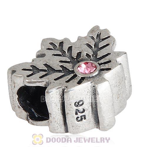European Sterling Silver Maple Leaf Beads with Light Rose Austrian Crystal