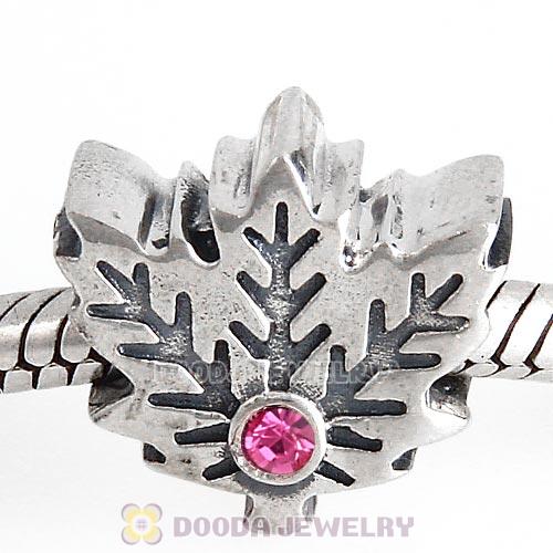 European Sterling Silver Maple Leaf Beads with Rose Austrian Crystal