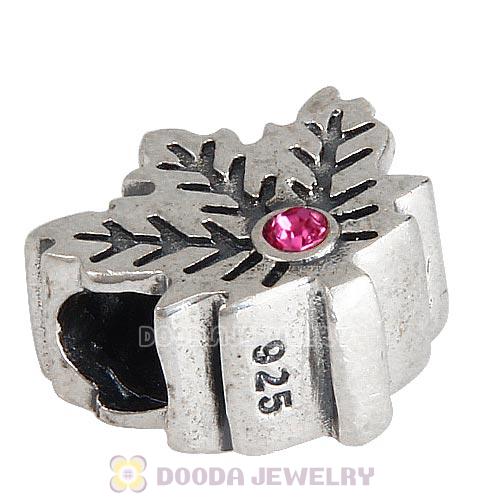 European Sterling Silver Maple Leaf Beads with Rose Austrian Crystal