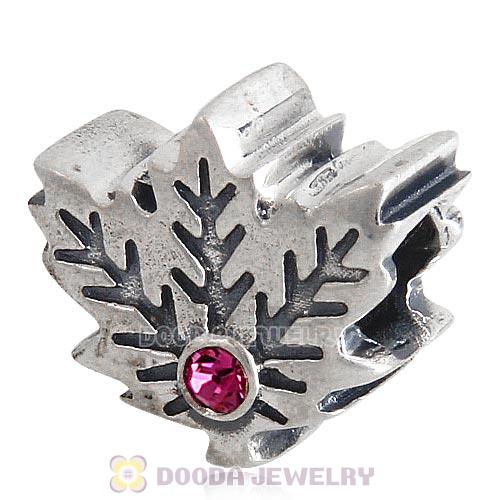 European Sterling Silver Maple Leaf Beads with Rose Austrian Crystal