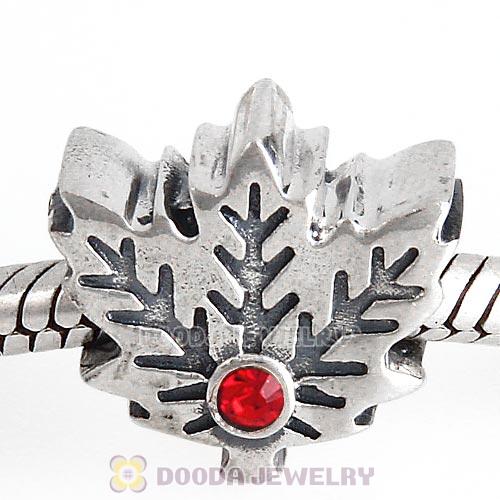 European Sterling Silver Maple Leaf Beads with Light Siam Austrian Crystal