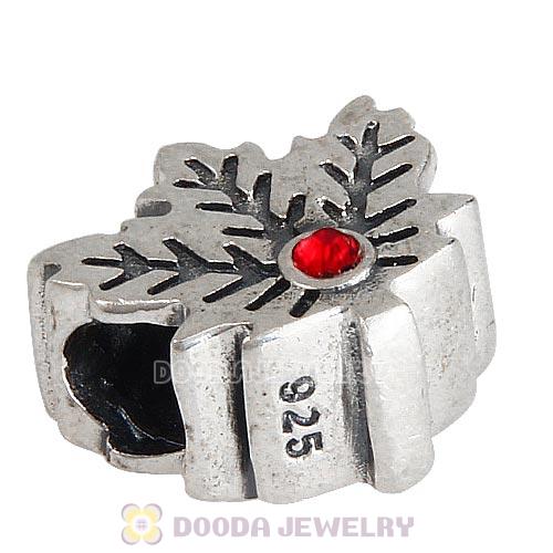 European Sterling Silver Maple Leaf Beads with Light Siam Austrian Crystal