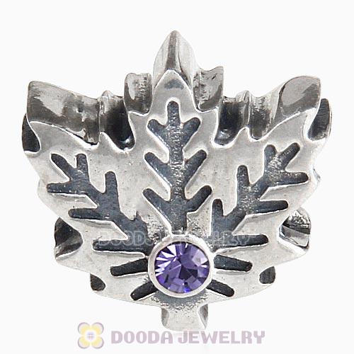 European Sterling Silver Maple Leaf Beads with Tanzanite Austrian Crystal