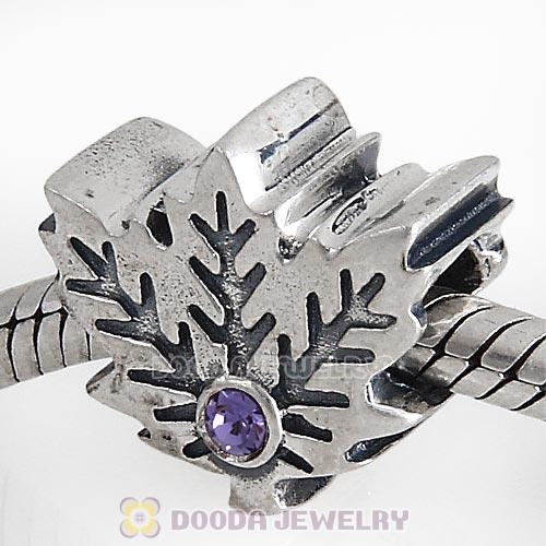 European Sterling Silver Maple Leaf Beads with Tanzanite Austrian Crystal