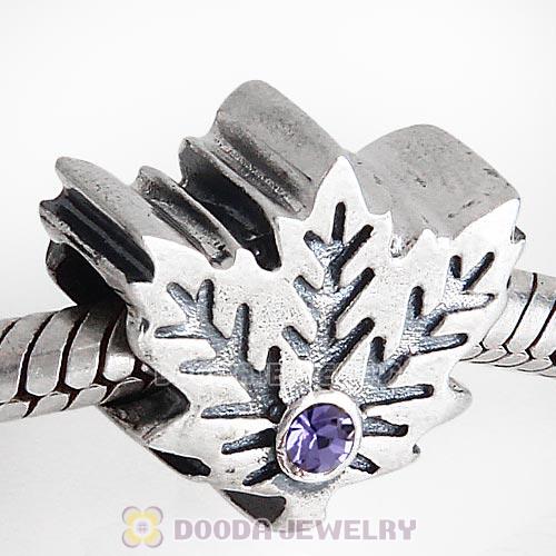 European Sterling Silver Maple Leaf Beads with Tanzanite Austrian Crystal