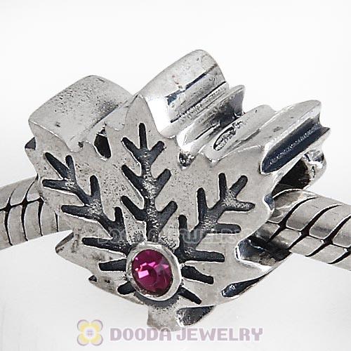 European Sterling Silver Maple Leaf Beads with Amethyst Austrian Crystal