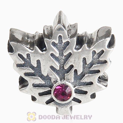 European Sterling Silver Maple Leaf Beads with Amethyst Austrian Crystal
