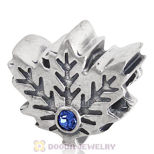 European Sterling Silver Maple Leaf Beads with Sapphire Austrian Crystal