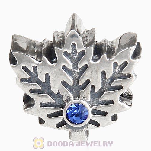 European Sterling Silver Maple Leaf Beads with Sapphire Austrian Crystal