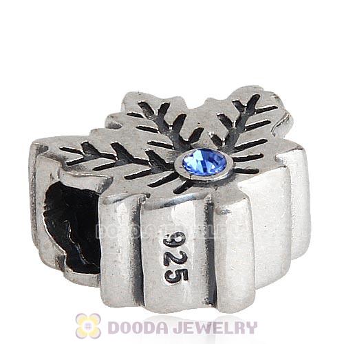 European Sterling Silver Maple Leaf Beads with Sapphire Austrian Crystal