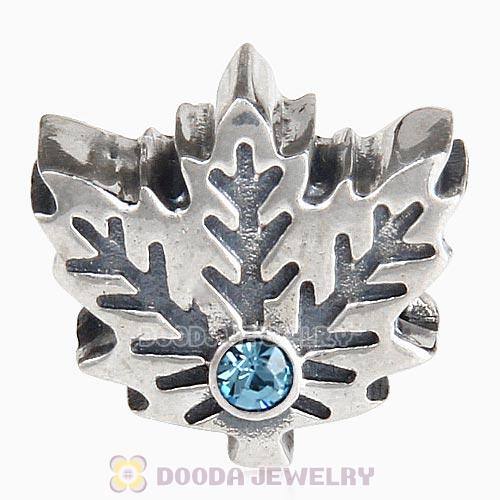 European Sterling Silver Maple Leaf Beads with Aquamarine Austrian Crystal
