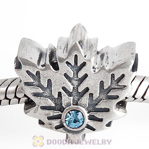 European Sterling Silver Maple Leaf Beads with Aquamarine Austrian Crystal