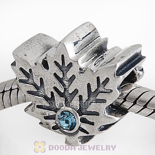 European Sterling Silver Maple Leaf Beads with Aquamarine Austrian Crystal