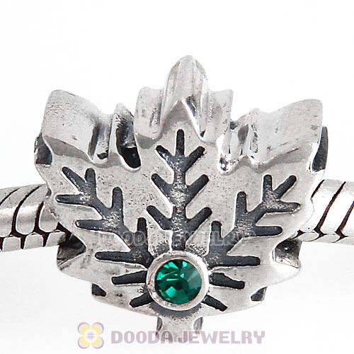 European Sterling Silver Maple Leaf Beads with Emerald Austrian Crystal