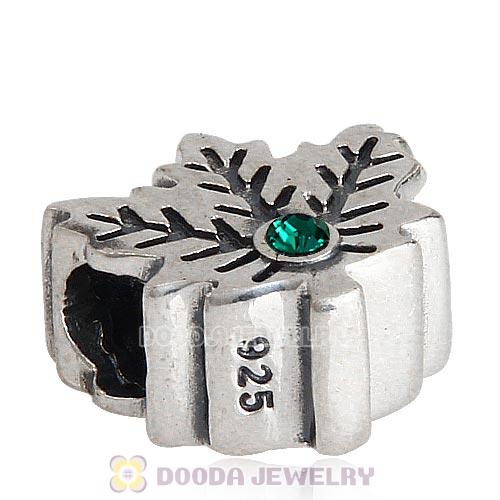 European Sterling Silver Maple Leaf Beads with Emerald Austrian Crystal
