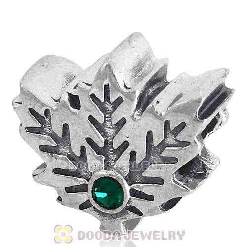European Sterling Silver Maple Leaf Beads with Emerald Austrian Crystal