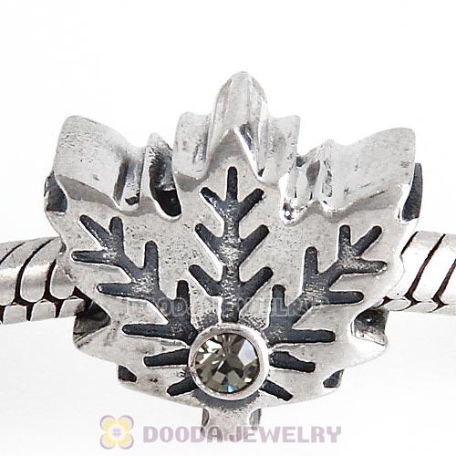 European Sterling Silver Maple Leaf Beads with Black Diamond Austrian Crystal