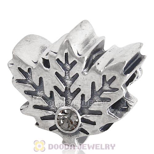 European Sterling Silver Maple Leaf Beads with Black Diamond Austrian Crystal