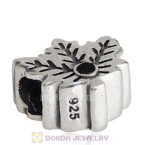 European Sterling Silver Maple Leaf Beads with Jet Austrian Crystal